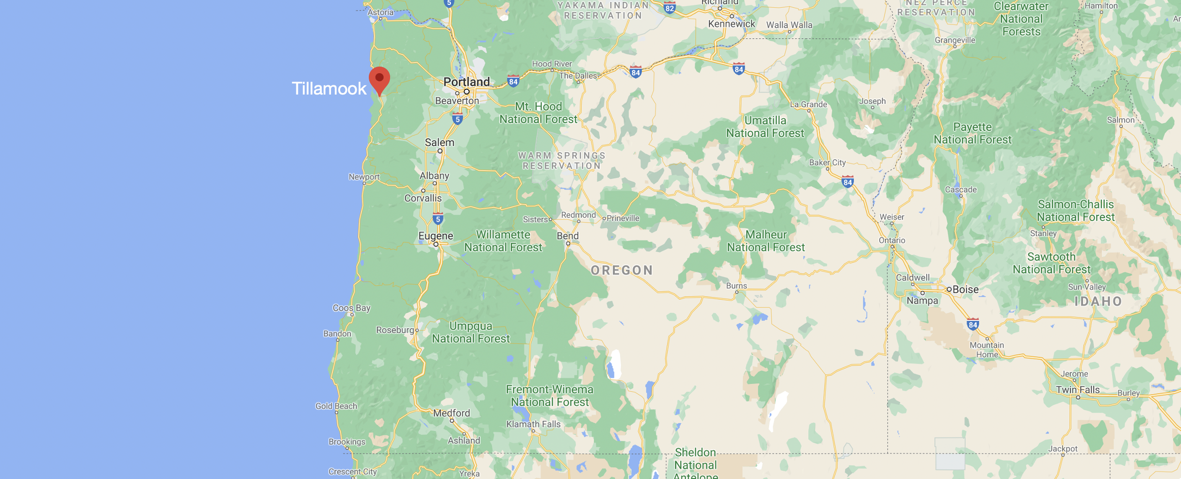 Tillamook Map for Contact Page
